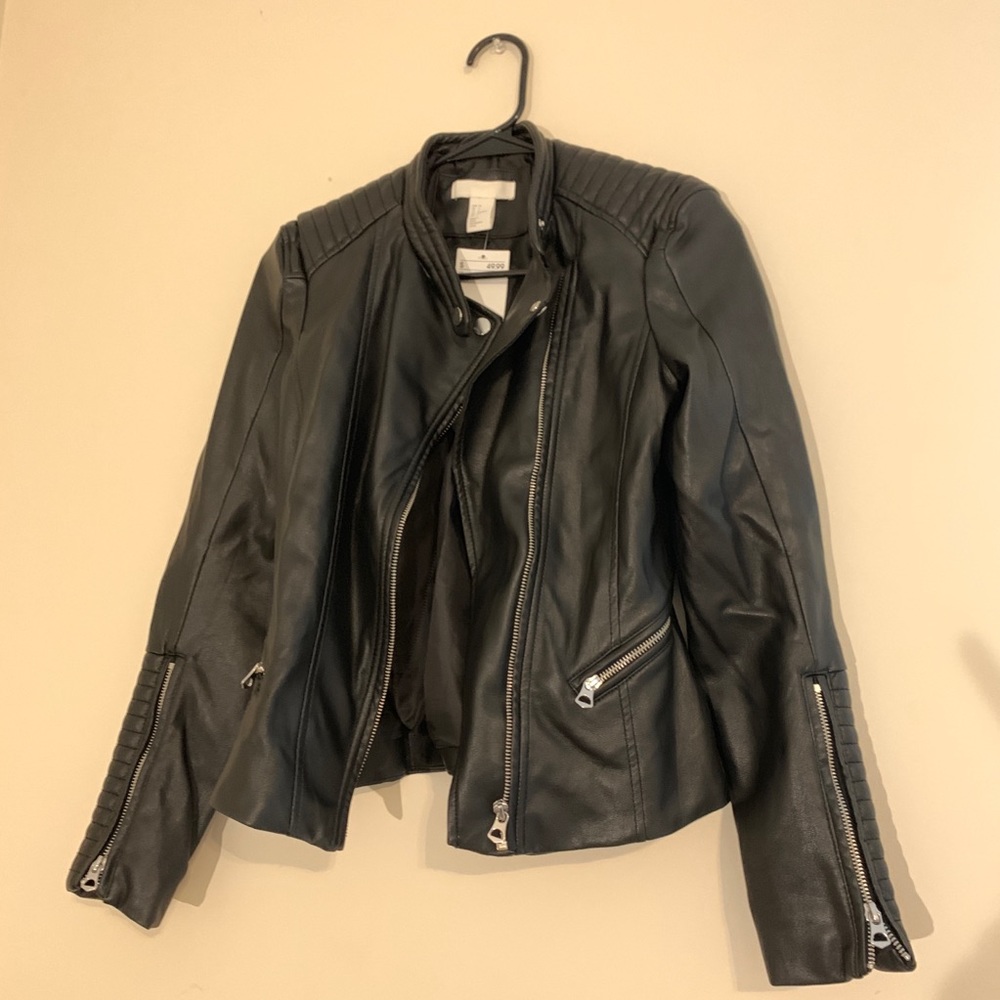 H&M BLACK FAUX LEATHER BIKER JACKET